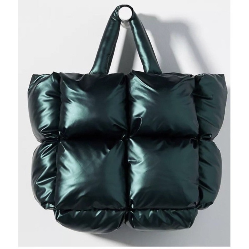 Anthropologie Green‎ Puffy Quilted Tote 13x11x5 EUC MSRP $90